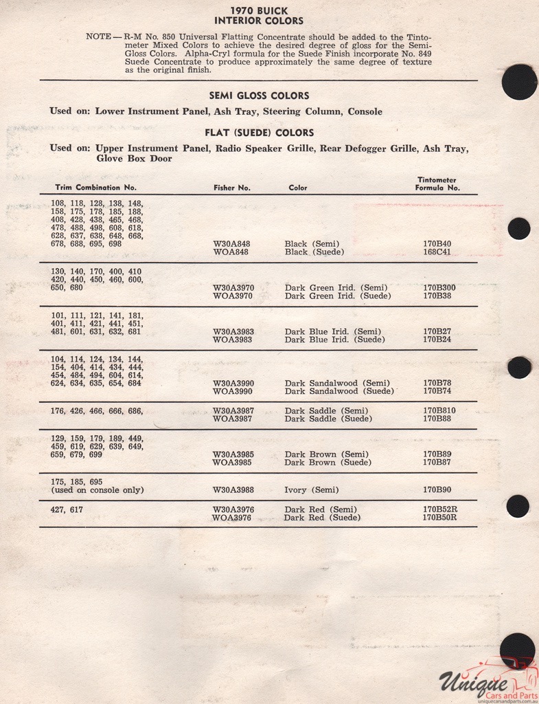 1970 Buick Paint Charts RM 2